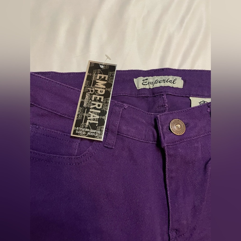 Emperial Premium Jeans Juniors Size 3 Low Rise Skinny Purple Denim 5 Pocket NWT - Picture 2 of 9